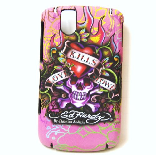 New Pink Ed Hardy Loves Kill Slowly Snap on Hard Skin Back Cover Case for Blackberry Tour 9630 + Premium Lcd Screen Guard in Original Box
