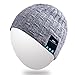 Mydeal Rechargeable Bluetooth Beanie Warm Soft Double Knitted Trendy Short Skully Hat Cap W/ Wireless Headphone Headset Earphone Speakerphone Mic for Sports Skating Hiking Camping Christmas Gift- Gray
