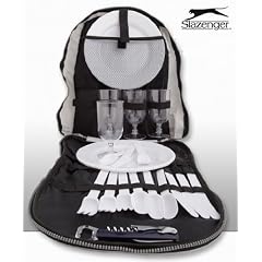 Slazenger Picknickrucksack Rucksack Farbe Silber mit Geschirr f�r 4 Personen Outdoor Set NEU