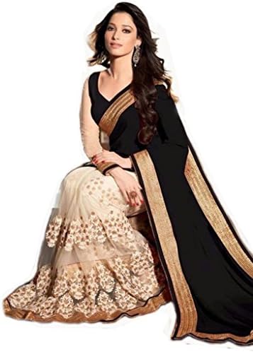 Choclaty Gorgeous Dashing Georgette Saree for Women with Unstitched Blouse Piece Free Size Black