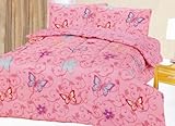3 Pieces Twin Size Pink with Butterfly Comforter, Pillow Case, and Sheet Set