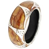 Brown Wood with Silver Curve and Dots Pattern Bangle