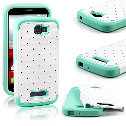 Alcatel One Touch Fierce 2 Case, RANZ Turquoise/White Spot Diamond Studded Silicone Rubber Skin Hard Case For Alcatel One Touch Fierce 2 / Alcatel 7040T / Pop Icon A564C