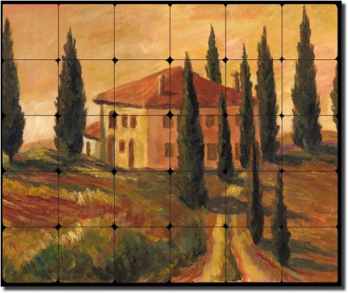 51fo%2Bac4hTL Cypress Villa by Joanne Margosian   Tuscan Landscape Tumbled Marble Tile Mural 20 x 24 Kitchen Shower Backsplash