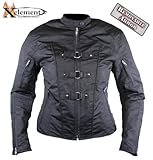 Women's Removable Armor Black Tri-Tex Fabric Motorcycle Jacket by Xelement - Size : XL