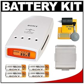 Sony Super Quick Battery Charger with 4x 2700 mAh Ni-MH Batteries + AA Battery Case + Cleaning Kit for Canon Powershot , Nikon Coolpix, Sony CyberShot, Casio Exilim, Kodak EasyShare, Fuji Finepix, Panasonic Lumix, Pentax Optio, Samsung Digimax and Olympus SP Series Digital Cameras