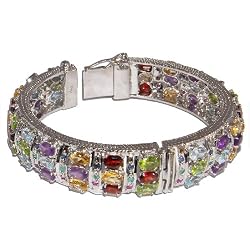 Gift for Her Sterling Silver Multi Gemstone Link Bracelet Dia 2.25 inches (brclt282a)