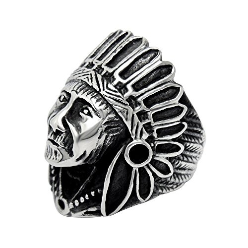 FANSING Jewelry Men's Stainless Steel Indian Chief Rings