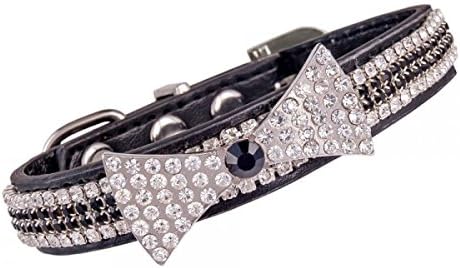 Vanderpump Pets Diamond Bow Tie Dog Collar, Medium, Black and White