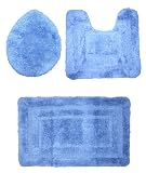 Kinzler J-10056 blau Mikrofaser Badematten Set 3tlg., 2x47x50cm + 50x80 cm, blau