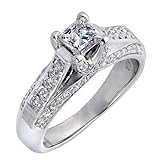 Princess Brilliant Cut Diamond Engagement Ring Vintage Style 14k White Gold (1.15 carats, SI-2 Clarity, F Color)