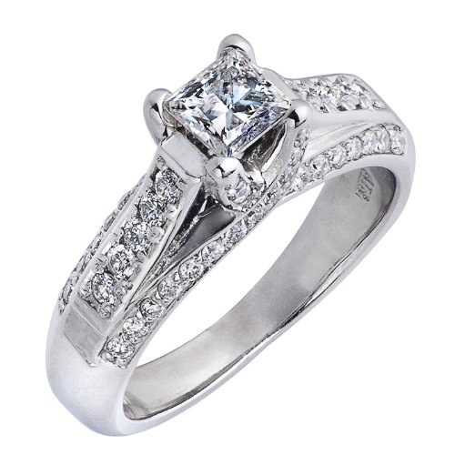 Princess Brilliant Cut Diamond Engagement Ring Vintage Style 14k White Gold (1.15 carats, SI-2 Clarity, F Color)