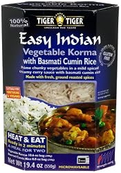 Tiger Easy Indian Heat & Eat, Vegetable Korma with Basmati Cumin (Jeera) Rice, 19.4-Ounce Boxes (Pack of 6)