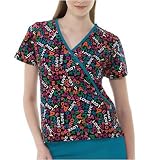Dickies Medical Uniform Hip Flip Mini Wrap Top, Painted Petals Print