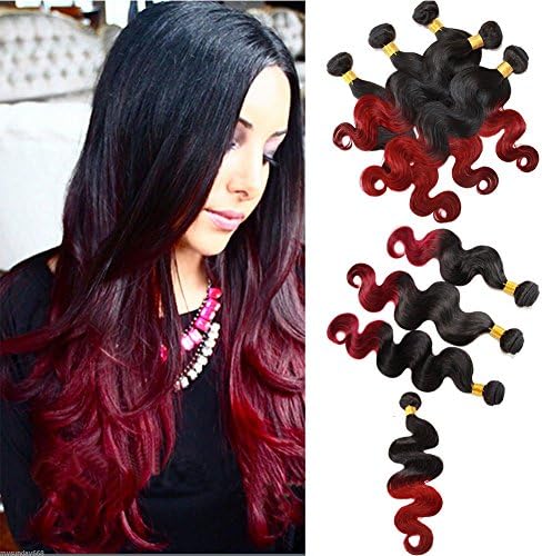 Wigiss New Arrivals Fashion Two-tone Color 1B/BURG# 100g/Bundle Body Wave Brazilian Remy Hair Weft Ombre Human Hair Extensions 3 Bundles 14" 16" 18"