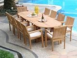 11 PC Teak Outdoor Patio - 117 Double Extension Oval Table, 10 Stacking Chairs - FREE SHIPPING