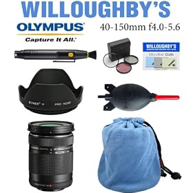 Olympus M.Zuiko Digital ED 40-150mm f4.0-5.6 R Lens for Micro 4/3 (Black) + Giottos Anti-Static Microfiber Cleaning Pouch + Professional Lens Hood + Lens Pen Cleaning System + Giotto's Super Rocket Air Blower + Professional 58mm multi-Coated 3pc Essential Filter Kit and Much More! Willoughby's Est. 