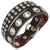Brown Leather Double Wrap Bracelet, Silver Studs