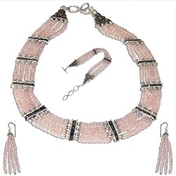 Girls Jewelry Set Silver Rosequartz Necklace Bracelet and Earrings (gnklcs389)