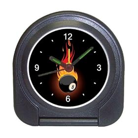 Travel Alarm Clock of Flaming 8 Ball (Billiards, Pool Table Balls, Magic 8 Ball, Snooker, 9 Ball)