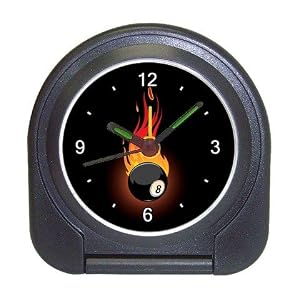 Travel Alarm Clock of Flaming 8 Ball (Billiards, Pool Table Balls, Magic 8 Ball, Snooker, 9 Ball)