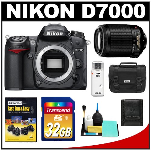 Nikon D7000 Digital SLR Camera Body with 55-200mm VR DX Lens + 32GB Card + Case + Instructional DVD + Accessory Kit