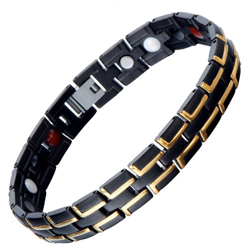 Stainless steel mens magnetic bracelet with magnets, germanium go…