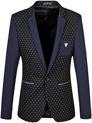Rsclo Men's Formal Dot Printed Botton Vent Trim Fit Dress Blazer Suit White 6XL