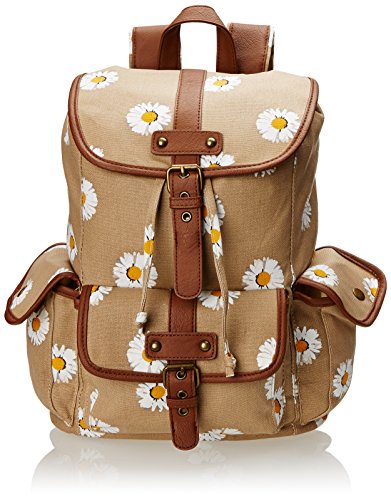 Wild Pair Printed Canvas Backpack With Faux Leather Trim