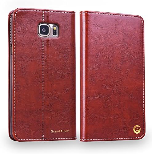 Note5 Case, Grand Albert Note5 Wallet Case N920i Case [Retro Brown] - Premium Retro Recovery Genuine Leather Wallet Cover with [Card Slots] and [Strap] for Samsung Note5 N920i (Note5 PU Dark Brown)