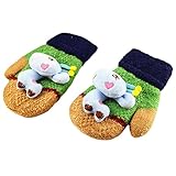 (FTzone)かわいいユニセックスキッズスーパー暖かいウールニット手袋・ミトン1歳2歳3歳4歳5歳 (キリン) (グリーン)