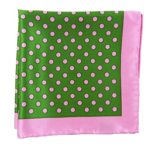 100% Printed Silk Kelly Green and Pink Big Printed Dots Patterned Pocket Square