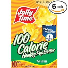 Jolly Time Healthy Pop Butter Flavor Microwave Popcorn, 100 Calorie Mini Bags, 10-Count Boxes (Pack of 6)