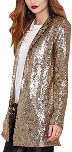 Born Women's Lapel Collar Punk Sequin Moto Jacket Blazer Suit Cardigan-gold-US M/Tag L