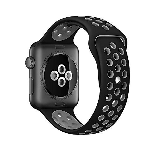 Apple Watch 42mm Nike Sport Band, iMiWell Soft Silicone Quick Release Replacement Strap for Apple iWatch Series 1 Series 2, Apple Watch Nike+ (42mm Medium/Large Black+darkgray)