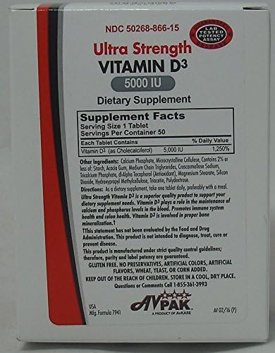Avpak Vitamin D3 Tablets 5000IU, 50 Count (3 Pack)
