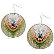 Silk Threaded Stainless Steel Round Earrings in Red, Yellow, Green, and Black - 60mm Diameter Silk Threaded Stainless Steel Round Earrings in Red, Yellow, Green, and Black - 60mm Diameter