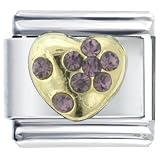 Golden Italian Charm Bracelet February Birthstone Heart