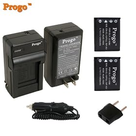 Progo Power Pack (Two Li-Ion Rechargeable Batteries and Pocket Travel AC/DC Wall Charger with Car Adapter & US to European plug) for Nikon EN-EL10, Coolpix S80 S200 S205 S210 S220 S230 S500 S510 S520 S570 S60 S600 S660 S700 S3000 S4000 S5100