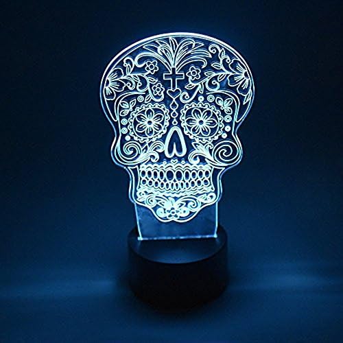 WOlight® 3D LED Night Light,Multi 7 Color Change Button LED Desk Table Light Lamp Bedroom Children Room Decorative Night Light (Skull B)
