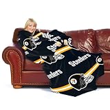 NFL Pittsburgh Steelers Comfy Throw, Officially Licensed Blanket with Sleeves "Stripes Design"