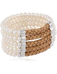 Honora "Bracelet Bar" Freshwater Cultured Pearl and Leather Stretch Cuff Bracelet, 7.5"