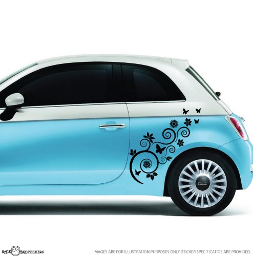 2 X Butterfly Flowers Swirl Car Vinyl Stickers Decal by STICKTAK STICKER