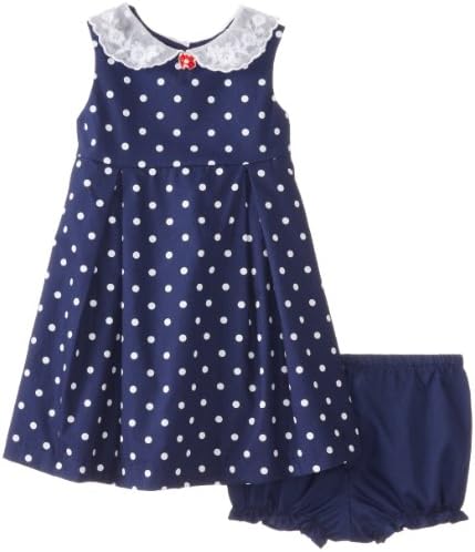 Laura Ashley London Baby-Girls Infant Dotted Peter Pan Collar Dress, Blue, 24 Months