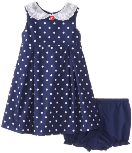 Laura Ashley London Baby-Girls Infant Dotted Peter Pan Collar Dress, Blue, 24 Months