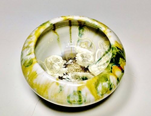 Handmade Porcelain Ceramic Bowl Vase Crystalline Glaze Pottery Green Yellow Gold Over White