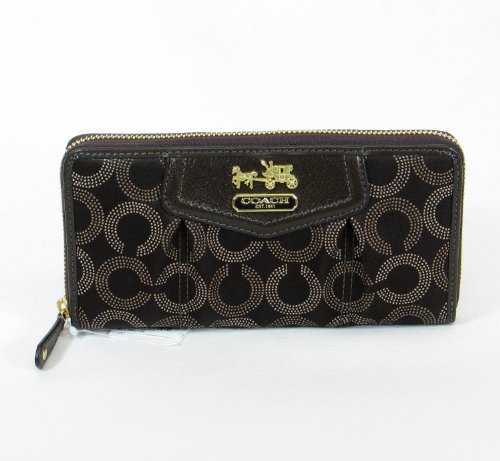 Coach Mahogany Brown Dotted Signature Accordion Zippered Wallet Bag 44365