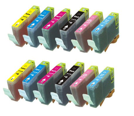 12 Canon compatible BCI-6 ink cartridges: Two each of BCI-6BK, BCI-6C, BCI-6M, BCI-6Y, BCI-6PC, BCI-6PM