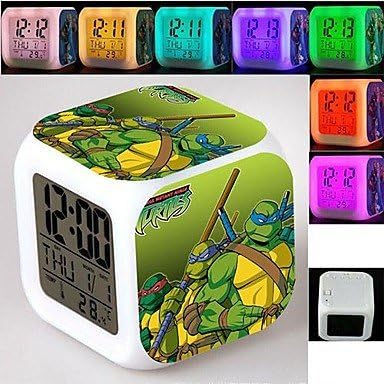 QFJ Ninja Turtles 7 Color Change Digital Alarm Clock LED Night Light For Kids
