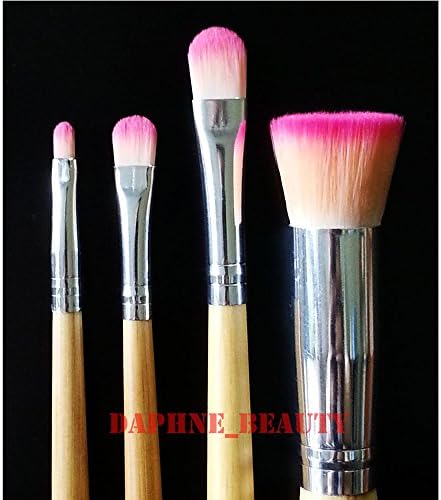Premium Wooden Handle Synthetic Hair 4 Piece Brushes Set (Small Medium Large Eyeshadow Contour Brush + Flat Top Foundation Face Buffer Brush)